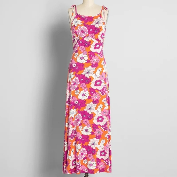 Modcloth Sleeveless Floral Maxi Dress Large Vacation Resort Easter Spring - Picture 1 of 9